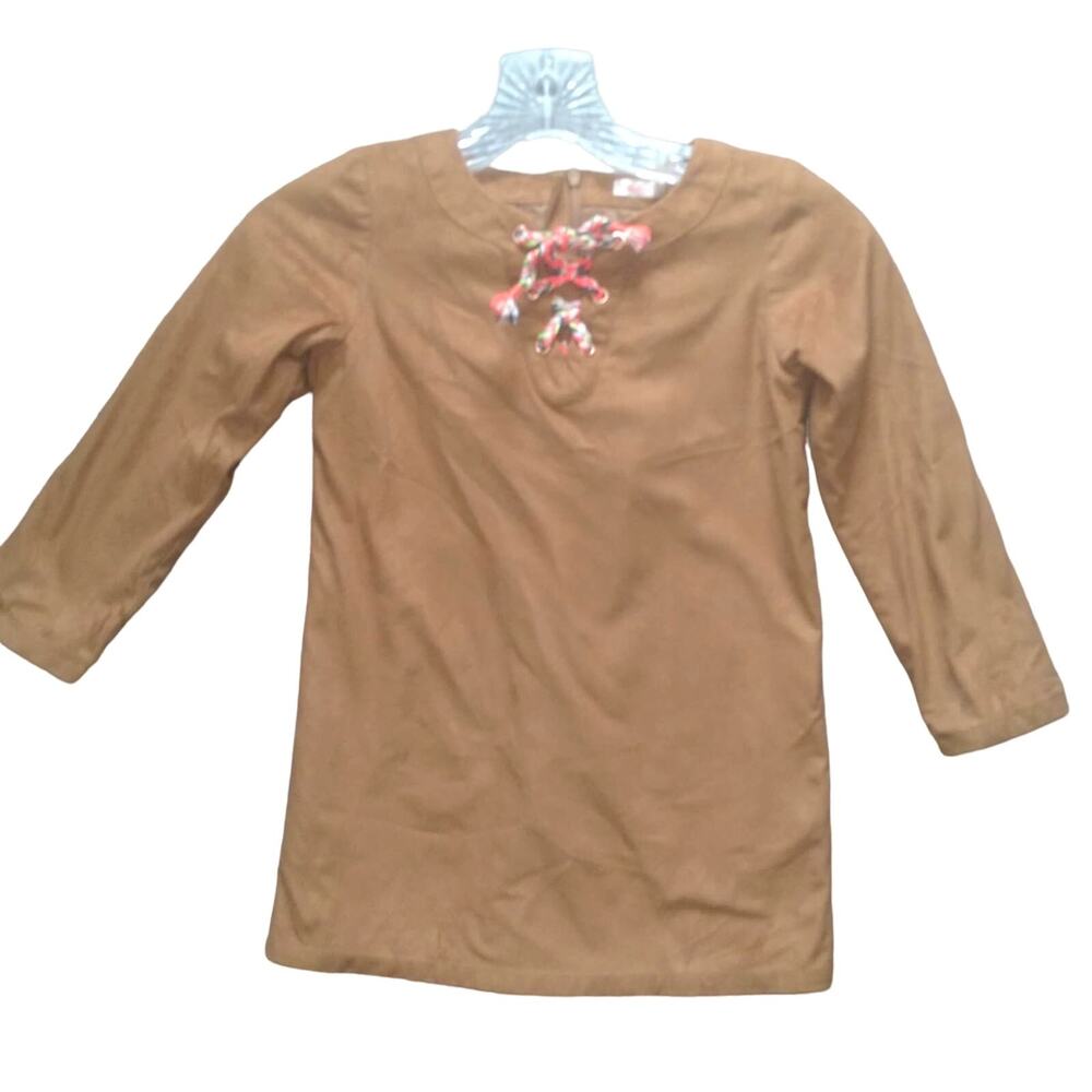 Girl's Faux Suede Shift Dress SZ 6 | Brown Fall Mini | Lined Long Sleeve